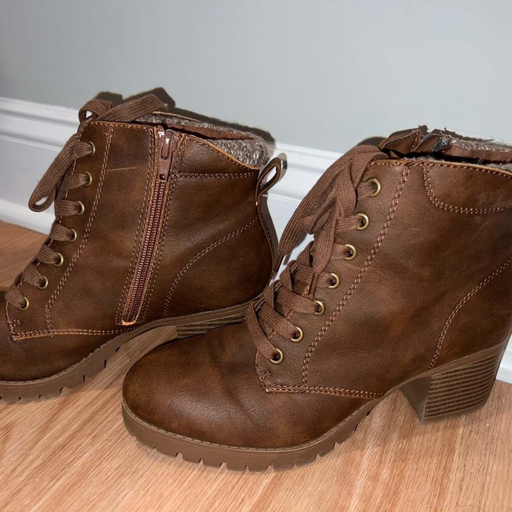 Brown Lace-Up Ankle Boots